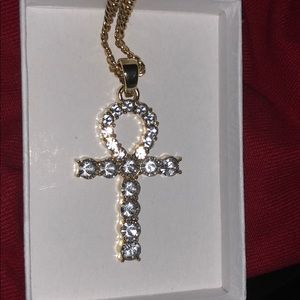 Real gold plated Micro Cuban link iced out ankh